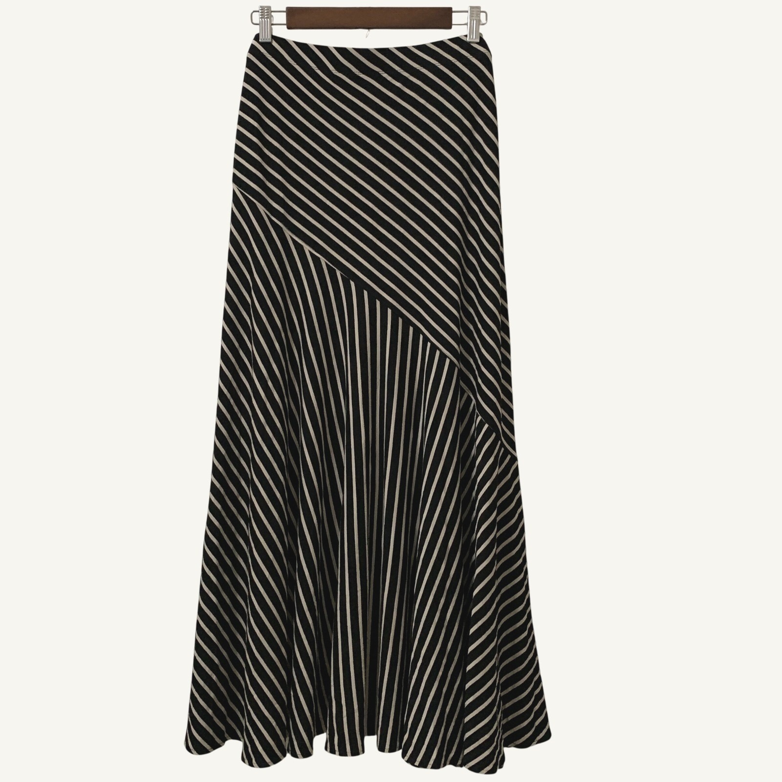 Chico's Maxi Skirt Women's 2 (L/12) Black Tan Striped Stretch Pull On A-Line